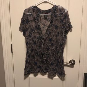 Torrid Grey & Blue Floral Lace Blouse